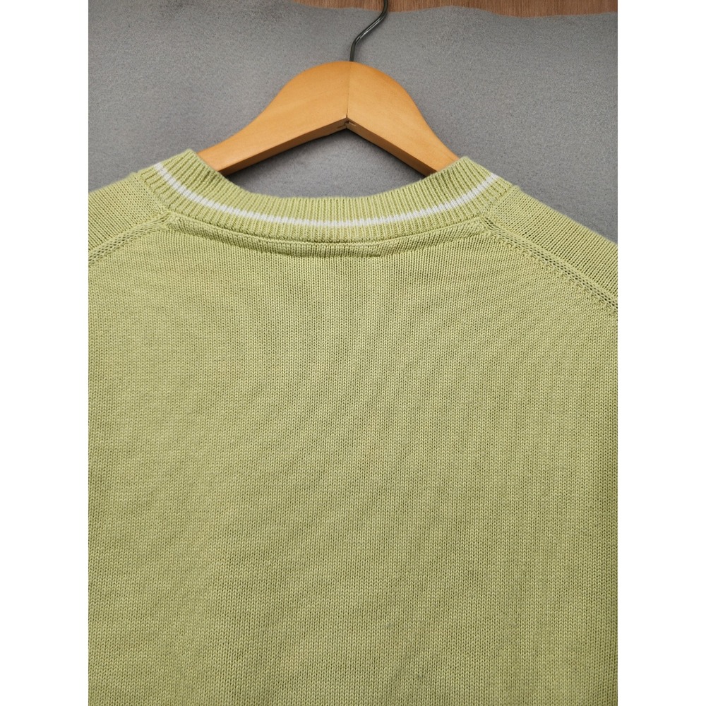 DKNY Jeans XS Cropped Knit Sweater Lime Green Logo Short Sleeve V-Neck Top - Picture 9 of 15